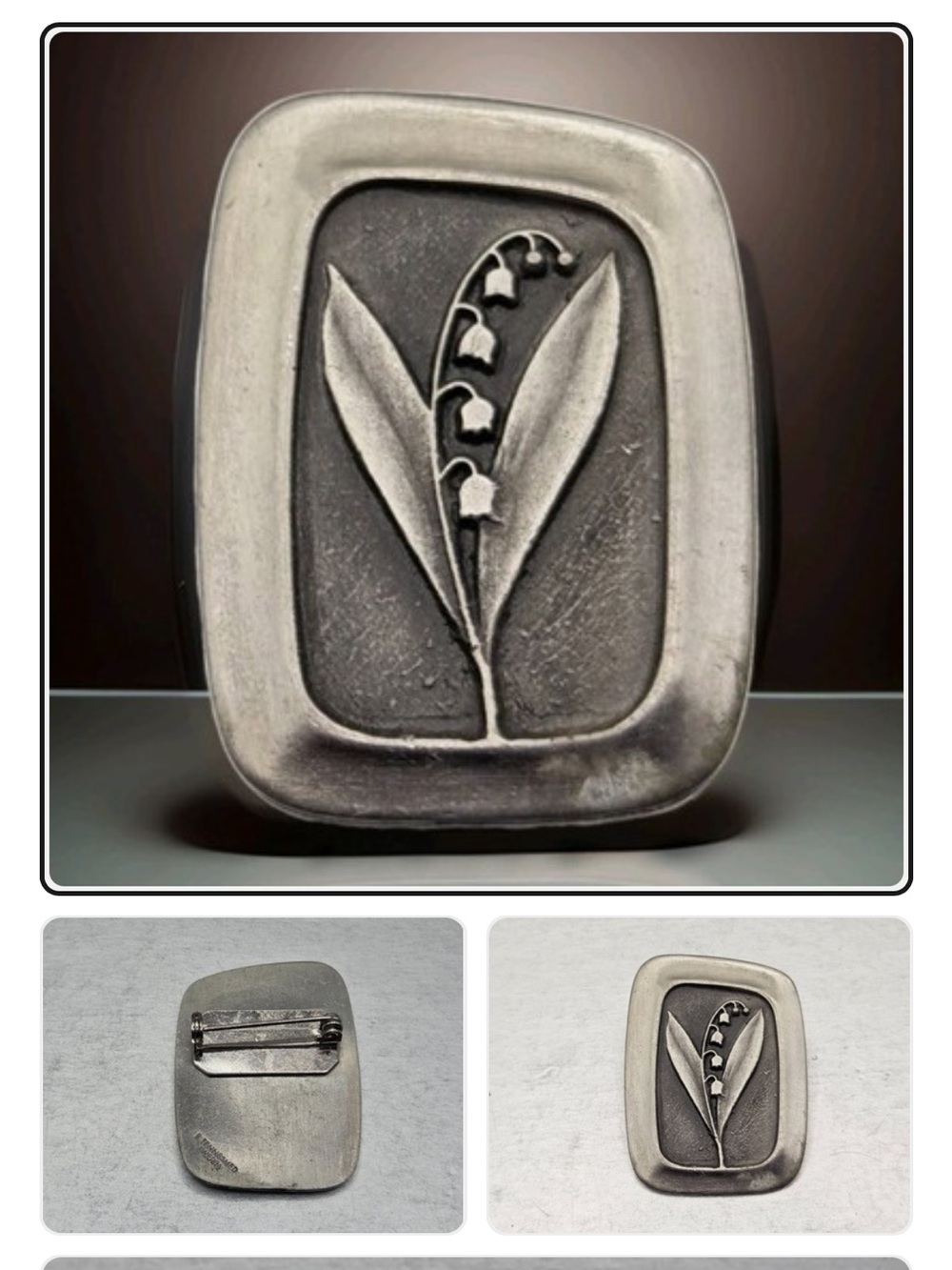 Collectors Vintage Lily of the Valley Pewter Decorative Pin